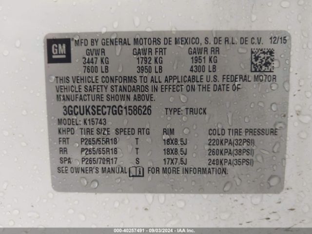 3GCUKSEC7GG158626 Chevrolet Silverado 1500 1lz