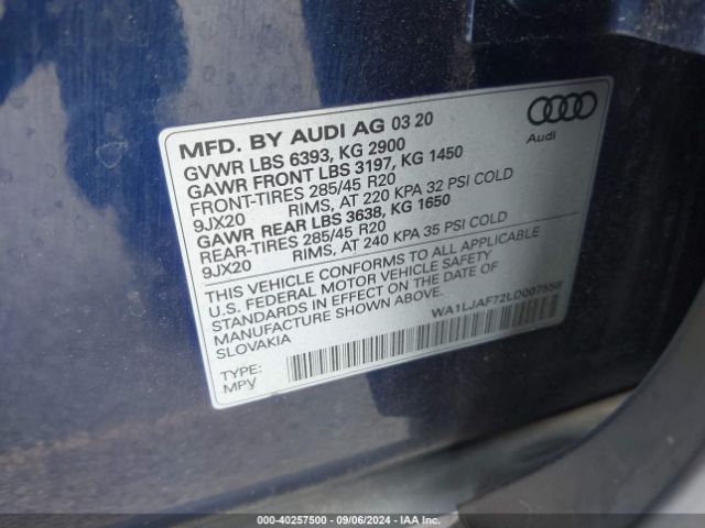 WA1LJAF72LD007558 Audi Q7 Premium Plus 45 Tfsi Quattro Tiptronic
