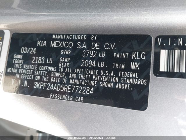 3KPF24AD5RE772284 KIA Forte Lxs