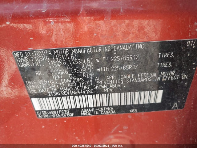 Toyota Rav4 Xle 2016 2T3RFREV4GW444180 Image 9