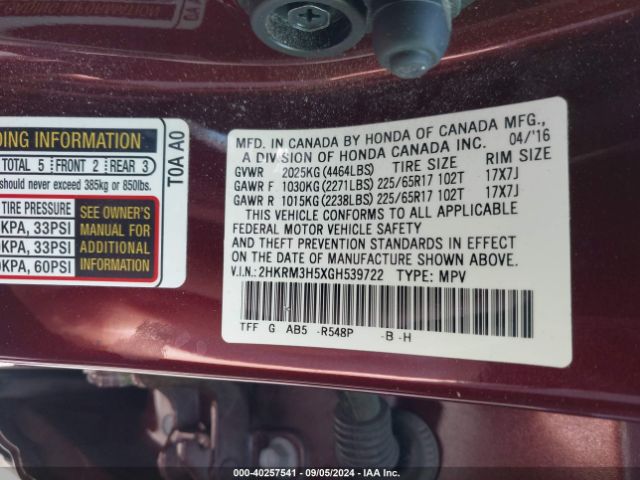 2HKRM3H5XGH539722 Honda CR-V EX