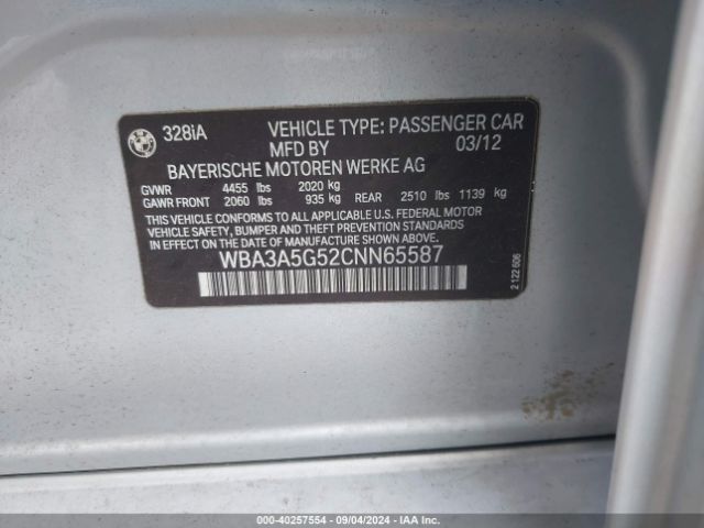2012 BMW 328I WBA3A5G52CNN65587 Photo 8