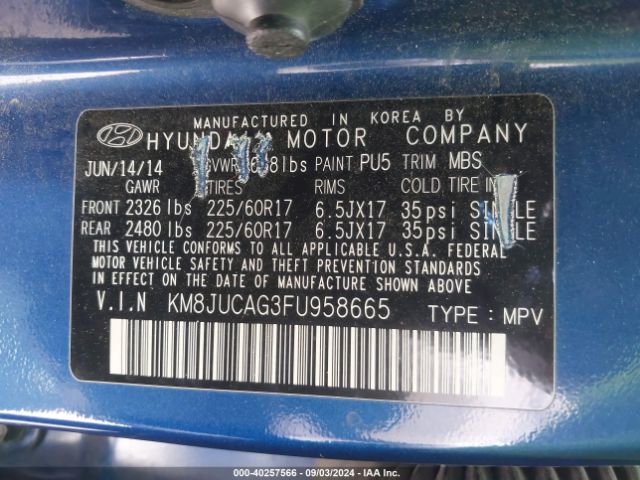 KM8JUCAG3FU958665 Hyundai TUCSON SE