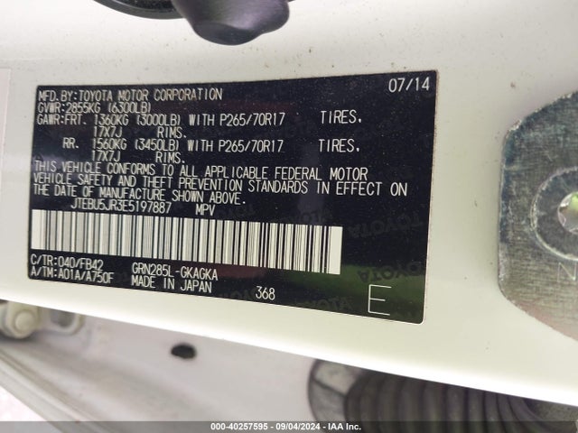 Toyota 4RUNNER SR5 2014 JTEBU5JR3E5197887 Image 9