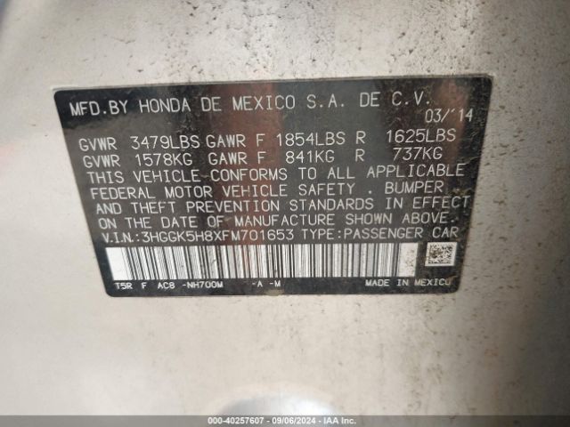 3HGGK5H8XFM701653 Honda Fit Ex/ex-l