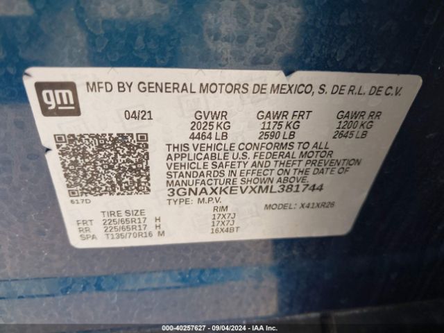 3GNAXKEVXML381744 Chevrolet Equinox Fwd Lt