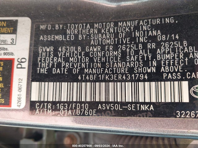 Toyota CAMRY LE 2014 4T4BF1FK3ER431794 Image 9