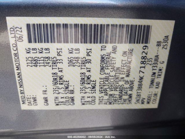 5N1BT3BB4NC718829 Nissan Rogue Sv Intelligent Awd