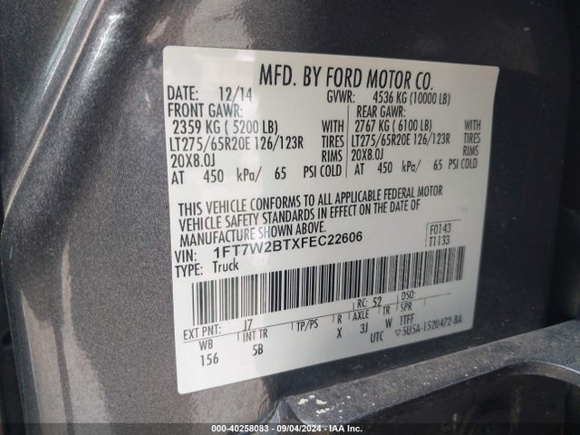 Ford F-250 Lariat 2015 1FT7W2BTXFEC22606 Image 9
