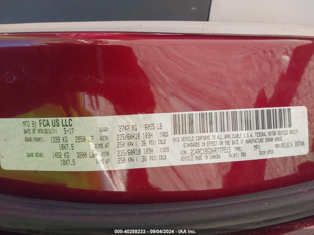 Chrysler Pacifica Touring Plus 2017 2C4RC1BG3HR777515 Image 9