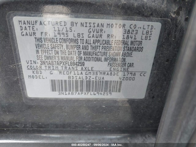 Nissan SENTRA SV 2015 3N1AB7APXFL694259 Image 9
