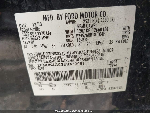 Ford EDGE SE 2014 2FMDK4GC3EBA13961 Image 9