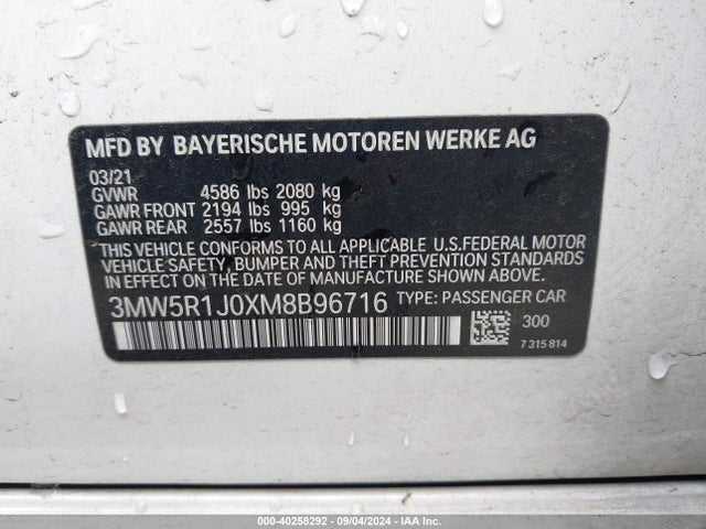 BMW 330I 2021 3MW5R1J0XM8B96716 Image 9