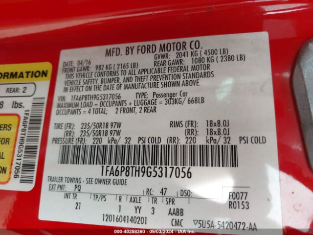 1FA6P8TH9G5317056 Ford Mustang Ecoboost