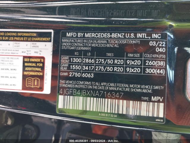 4JGFB4JBXNA716347 Mercedes-Benz GLE 350