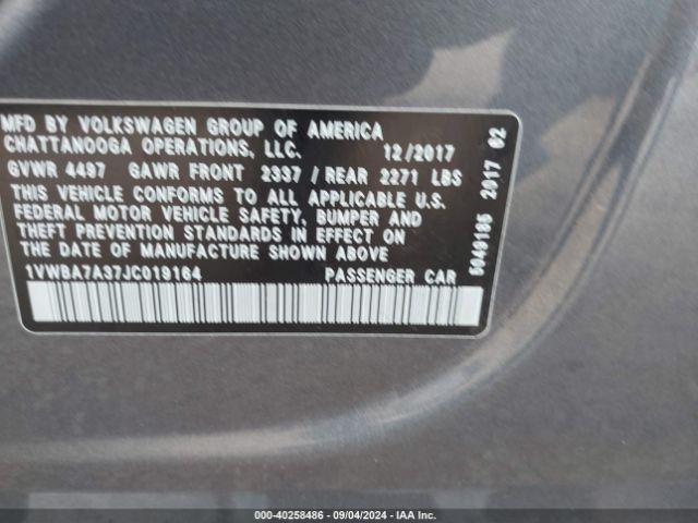 1VWBA7A37JC019164 Volkswagen Passat 2.0t Se