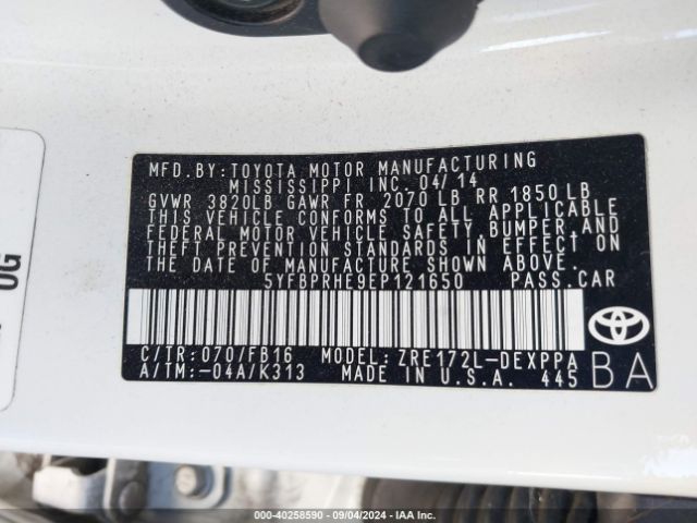 5YFBPRHE9EP121650 Toyota Corolla Le Eco Plus
