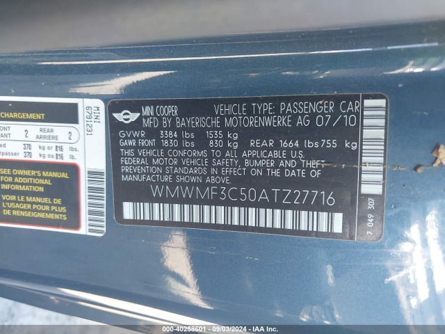 2010 MINI COOPER WMWMF3C50ATZ27716 Photo 8