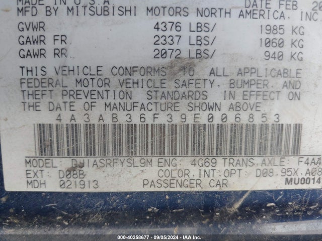 2009 MITSUBISHI GALANT 4A3AB36F39E006853 Photo 8