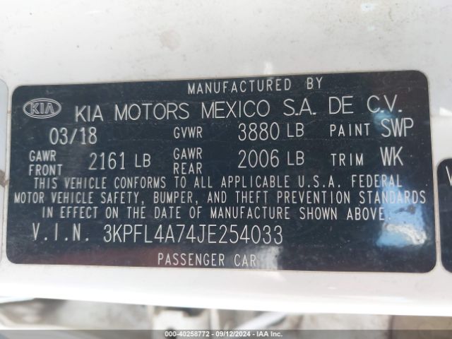 3KPFL4A74JE254033 KIA FORTE LX