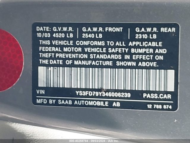 2004 SAAB 9-3 YS3FD79Y346006239 Photo 8