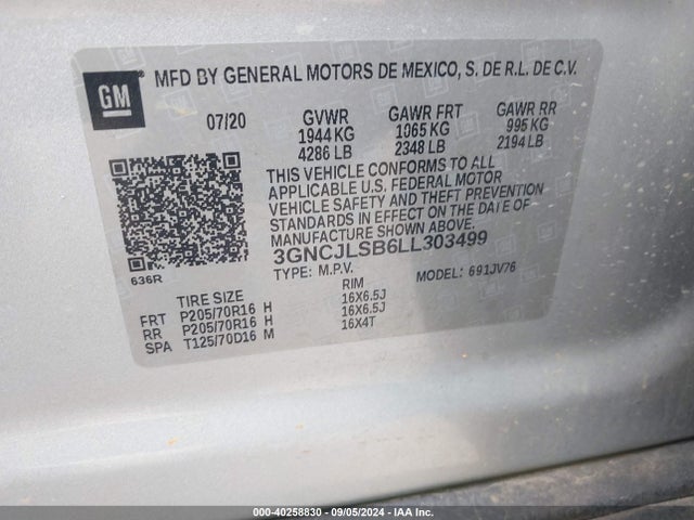 Chevrolet Trax Fwd Lt 2020 3GNCJLSB6LL303499 Image 9