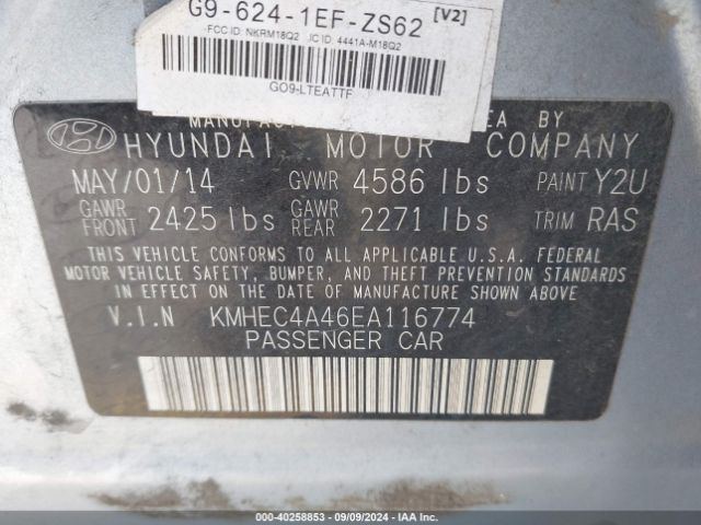 KMHEC4A46EA116774 Hyundai SONATA HYBRID