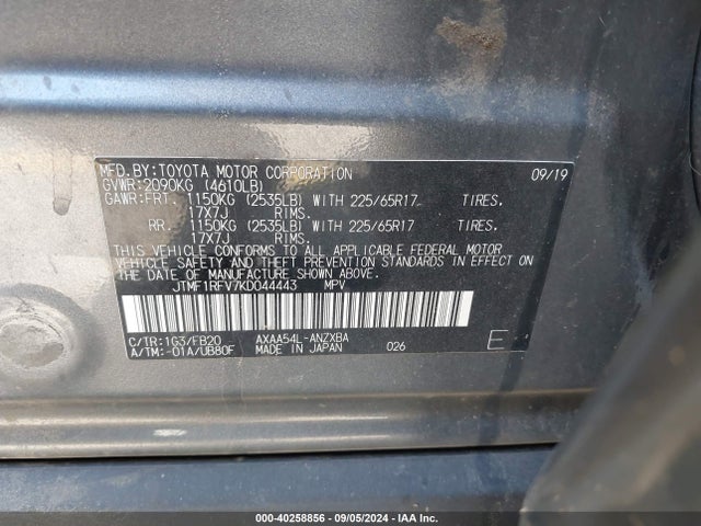 Toyota RAV4 LE 2019 JTMF1RFV7KD044443 Image 9