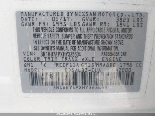 3N1AB7APXHY325634 Nissan SENTRA S