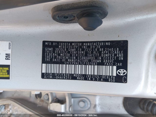 Toyota COROLLA LE 2020 5YFEPRAE1LP107682 Image 9