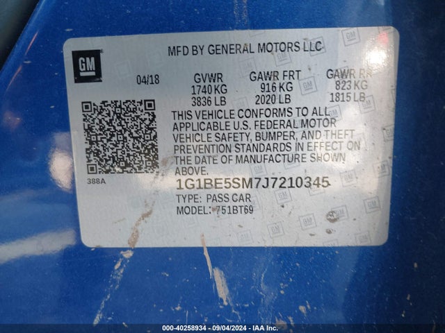 Chevrolet Cruze Lt Auto 2018 1G1BE5SM7J7210345 Image 9