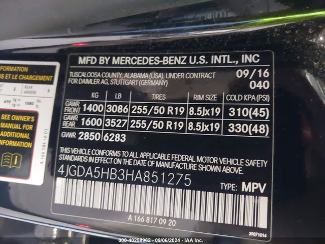 4JGDA5HB3HA851275 Mercedes-Benz Gle 350 4matic