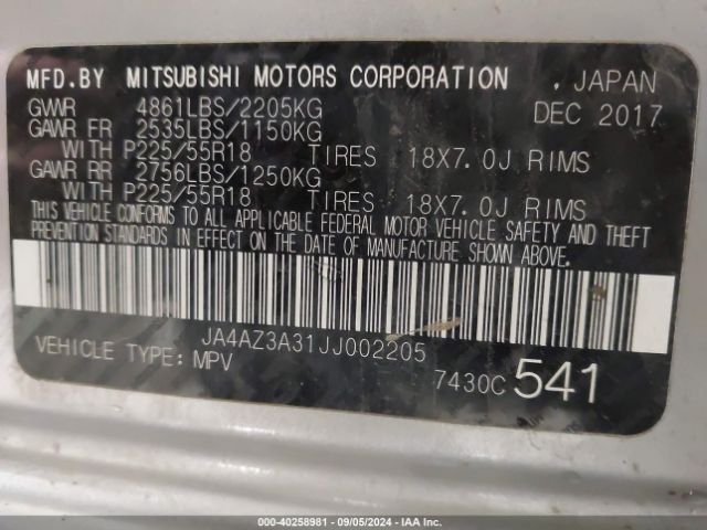 JA4AZ3A31JJ002205 Mitsubishi Outlander Es