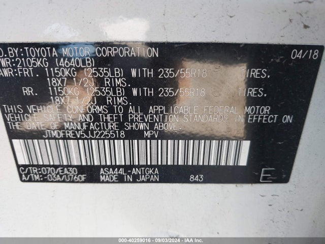 Toyota Rav4 Limited 2018 JTMDFREV5JJ225518 Image 9
