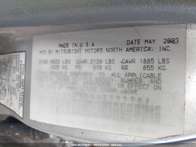 2003 MITSUBISHI GALANT 4A3AA36G83E195583 Photo 8