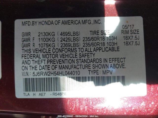Honda CR-V EX 2017 5J6RW2H54HL044010 Image 9