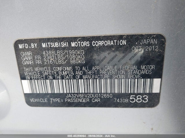 2013 MITSUBISHI LANCER JA32V6FV2DU012650 Photo 8