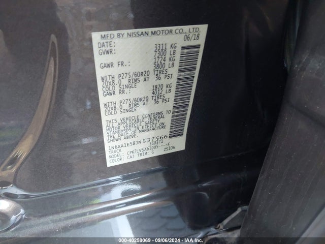 Nissan Titan Sl 2018 1N6AA1E58JN537566 Image 9