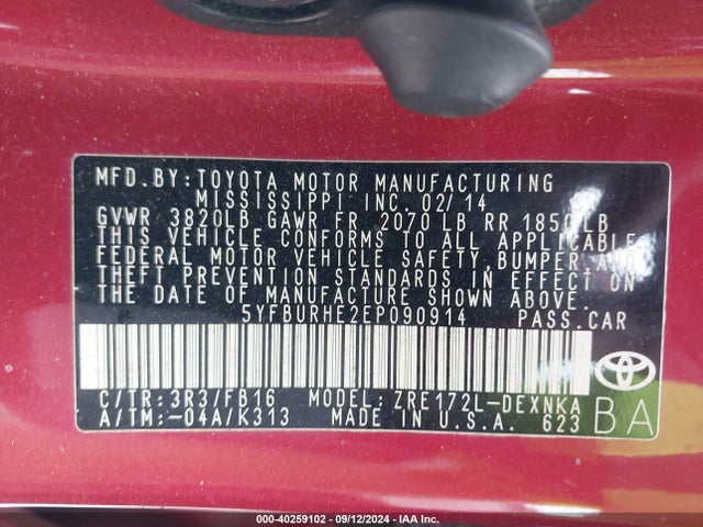 Toyota COROLLA LE 2014 5YFBURHE2EP090914 Image 9