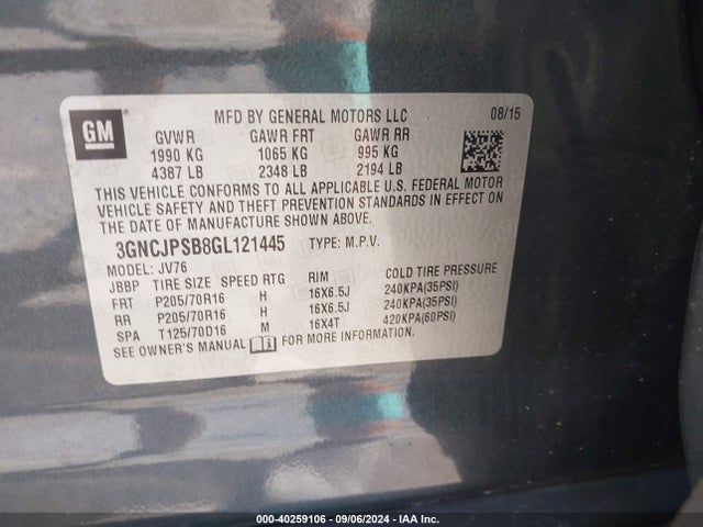 Chevrolet Trax Lt 2016 3GNCJPSB8GL121445 Image 9
