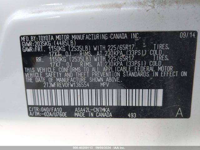 Toyota Rav4 Xle 2015 2T3WFREV0FW136554 Image 9