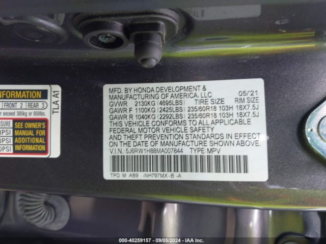 5J6RW1H88MA007844 Honda Cr-v 2wd Ex-l