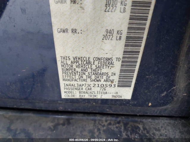 Nissan Altima 2.5 Sr 2018 1N4AL3AP7JC210593 Image 9