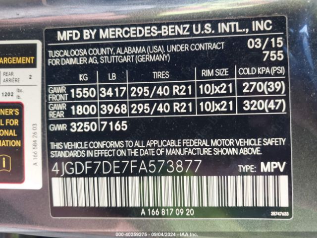4JGDF7DE7FA573877 Mercedes-Benz Gl 550 4matic