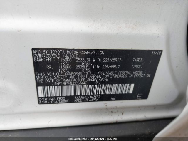 JTMF1RFV4LD053442 Toyota RAV4 LE