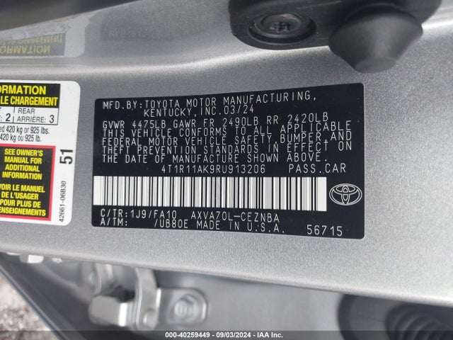 Toyota CAMRY LE 2024 4T1R11AK9RU913206 Image 9