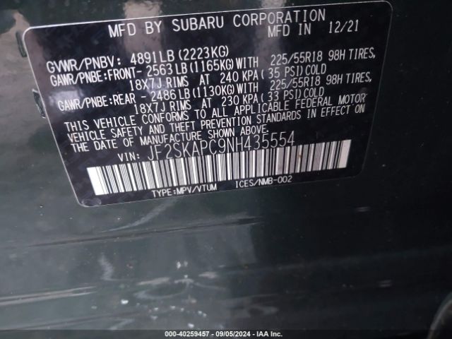 JF2SKAPC9NH435554 Subaru Forester Limited