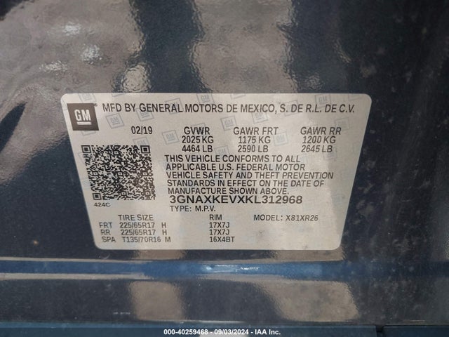 Chevrolet EQUINOX LT 2019 3GNAXKEVXKL312968 Image 9