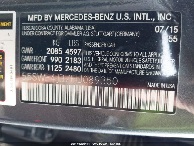 55SWF4JB7FU089350 Mercedes-Benz C 300 Luxury/sport
