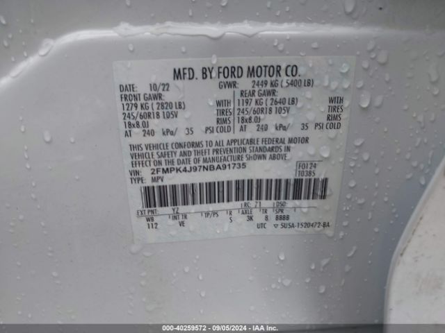 2FMPK4J97NBA91735 Ford EDGE SEL